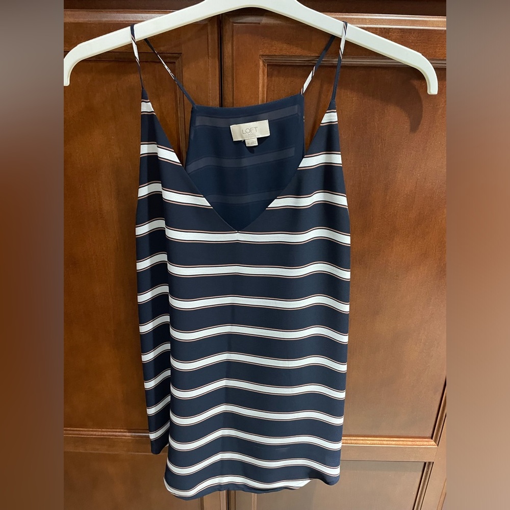 Navy with cream/taupe stripe tank